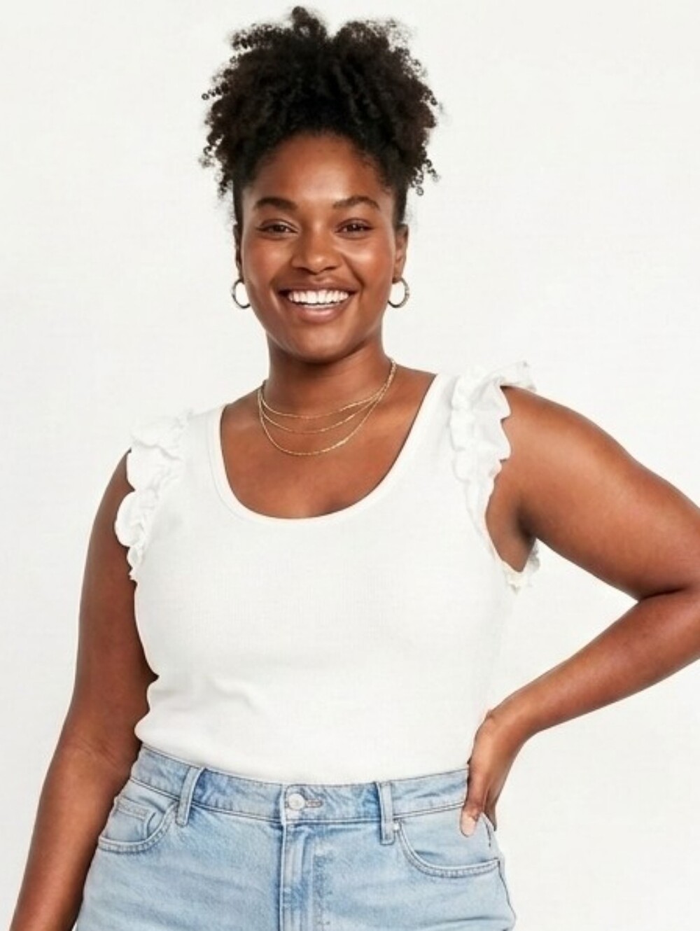 Old Navy Plus Size White Ruffle Shoulder Tank Top